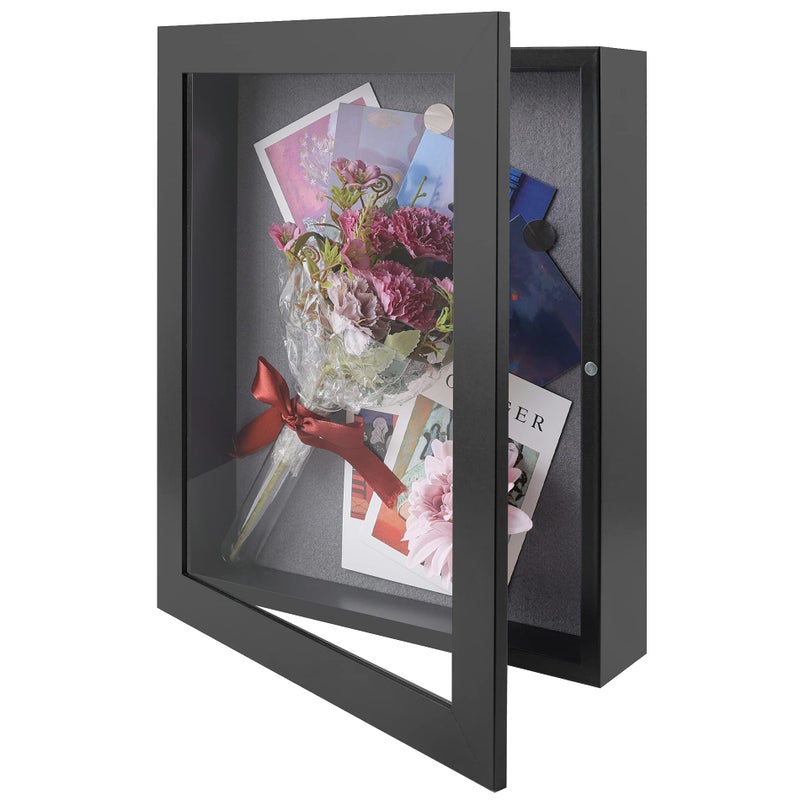 Frametory, 11x14 Shadow Box Frame - Front Opening - 2 inch Depth Display Box for Wall and Tabletop Display- Memory Box, 6 Pins Included (11x14, Black) - Image 1
